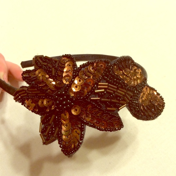 Copper and black beaded headband