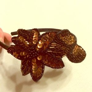 Copper and black beaded headband