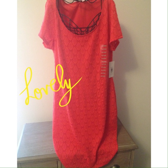 🌺Coral  lace dress-lined-with scoop neck