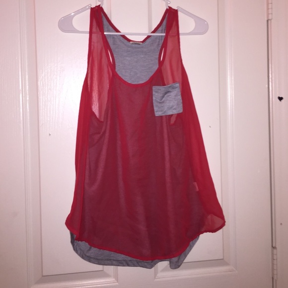 Red and grey razor back tank top