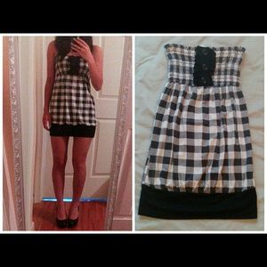 Strapless Black & White Plaid Dress