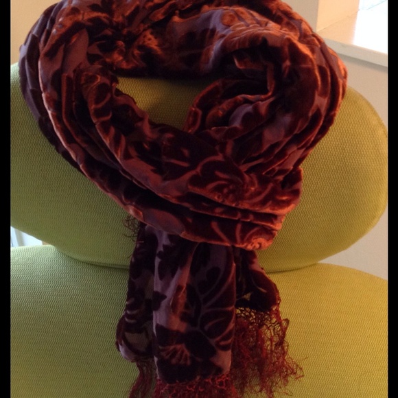 Burgundy velvet silk scarf