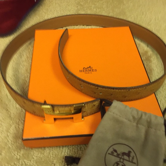 100% authentic NIB ostrich leather with gold H😊 in bundle! - Picture 2 of 4