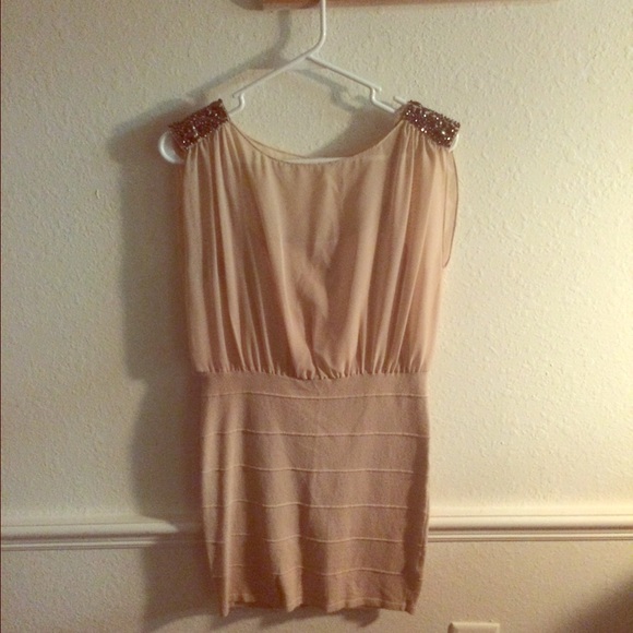 Beige embellished dress
