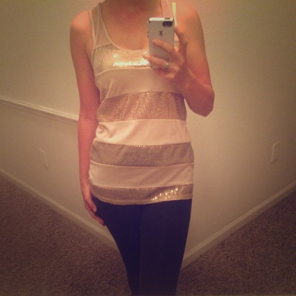Gold and beige stripped tank