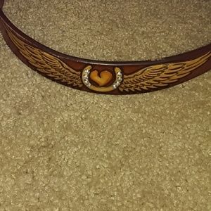 Rhinestoneleather belt with horse shoe belt buckle