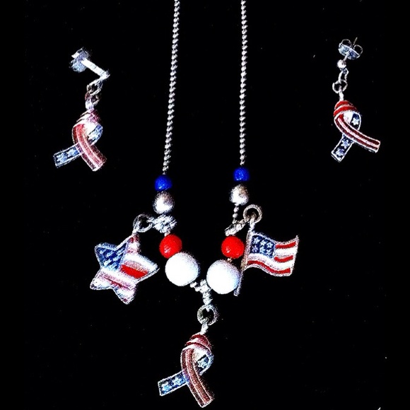 Matching U.S.A  Themed Earrings and Necklace.
