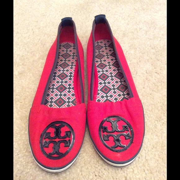 Tory Burch red/navy sneaker rubber sole flats