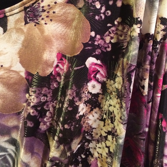 Purple & Tan Floral Blouse with Shimmery Accents - Picture 4 of 4