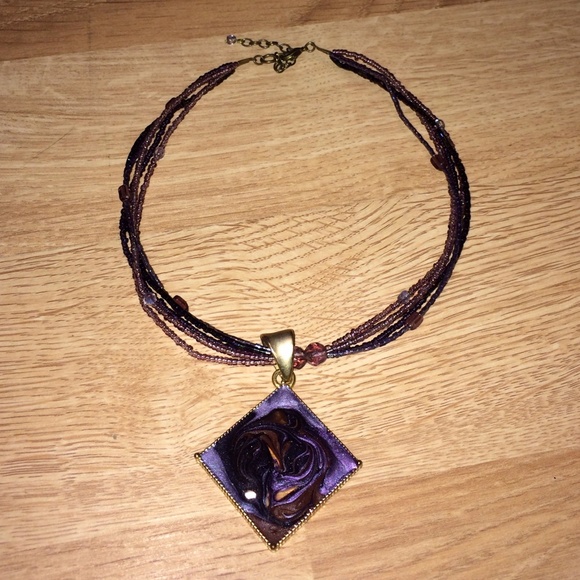 Purple and gold beaded necklace