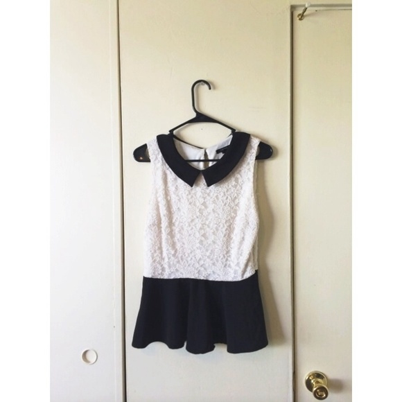 BOGO 1/2 OFF! Black and White Lace Peplum Top