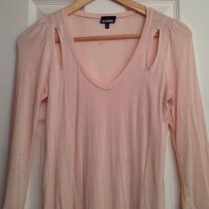 Blush colored top with cut out detail