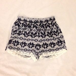 Aztec Lace Trim Drawstrings Shorts