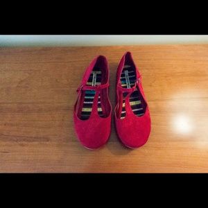 Red T-strap ballet flats