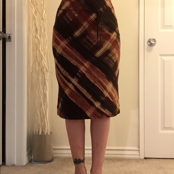 Brown and patterned pencil skirt