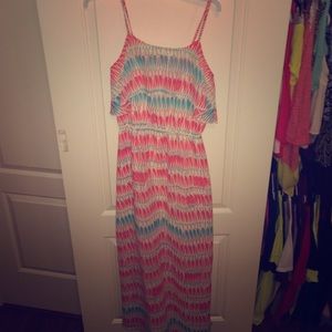 Orange and blue maxi dress