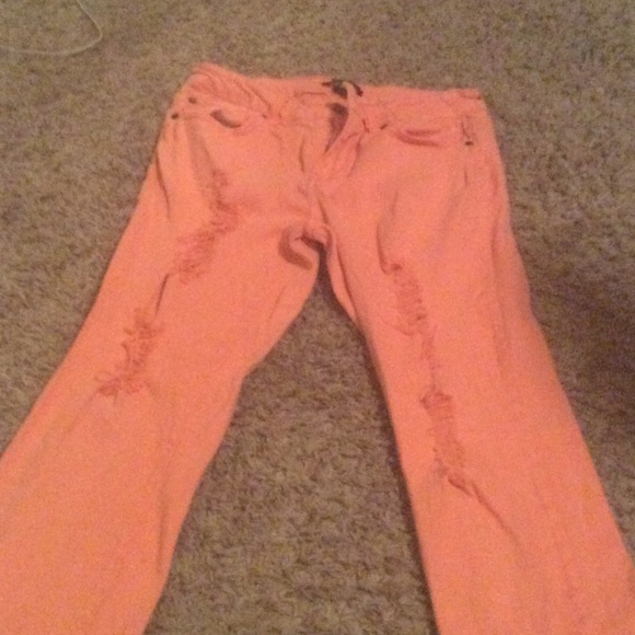 forever 21 coral ripped jeans