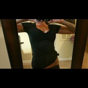 Black V-neck shear tee