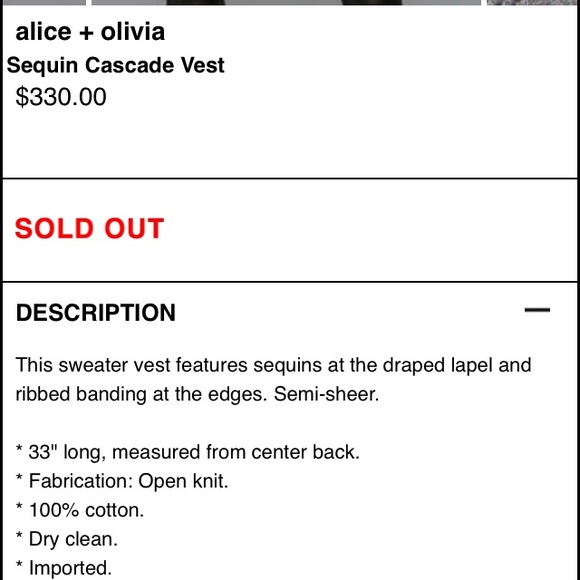 Alice olivia sequined cascade cardigan vest XS/P - Picture 4 of 5