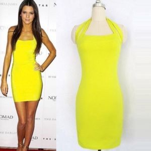 Yellow bodycon cut out back mini dress
