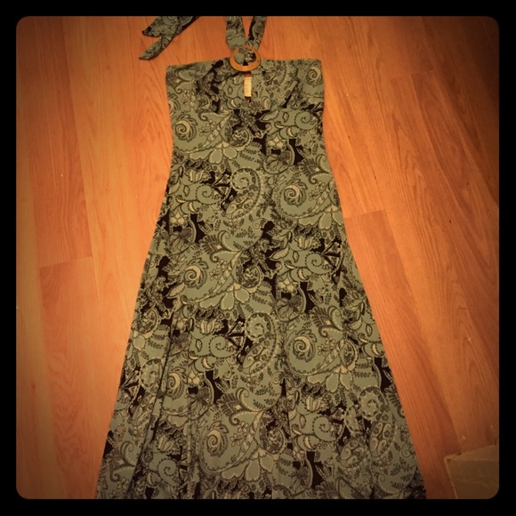 Teal, Chocolate Brown, and white Halter dress.