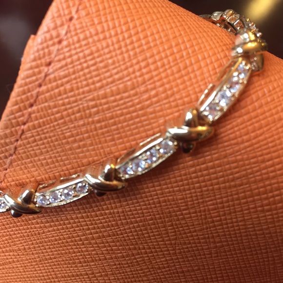 Gold vermeil sterling silver tennis bracelet - Picture 4 of 4