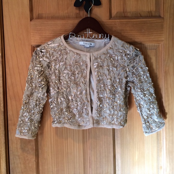 Forever 21 Gold Lace & Ribbon Cardigan