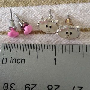 Pink Heart studs and Kitty Cat studs