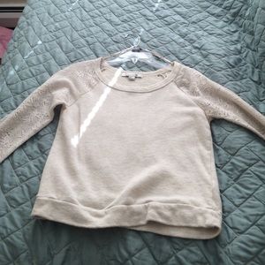 A lace sleeved tan sweater