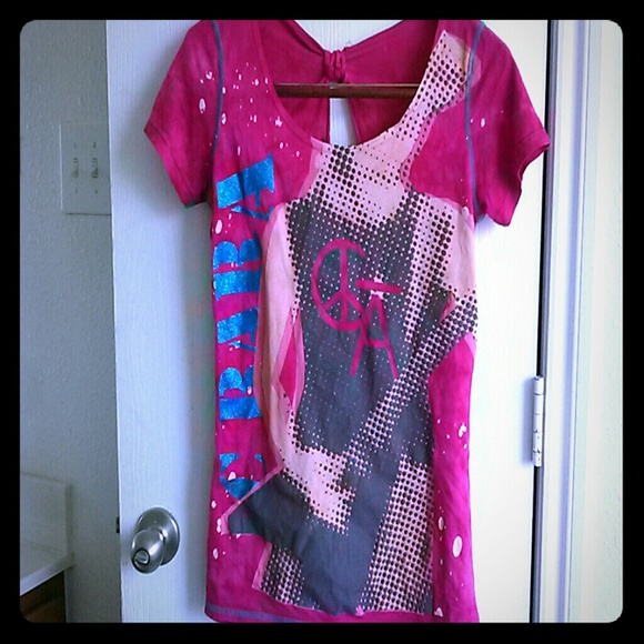 Christian Audigier glitter multi pink top sz m
