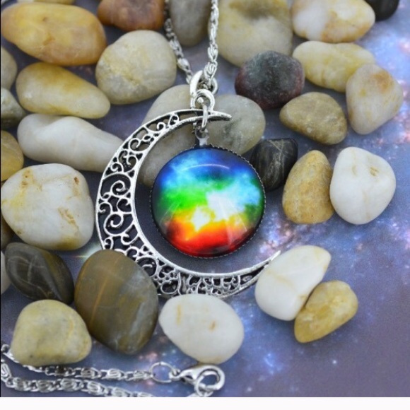 Rainbow sunrise  radtrash moon galaxy necklace