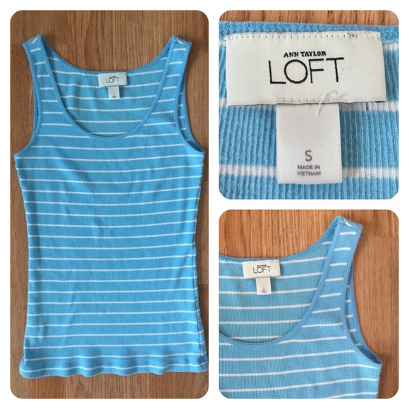 🚫Sold🚫LOFT ribbed tank sz S. Blue w white strips - Picture 2 of 2