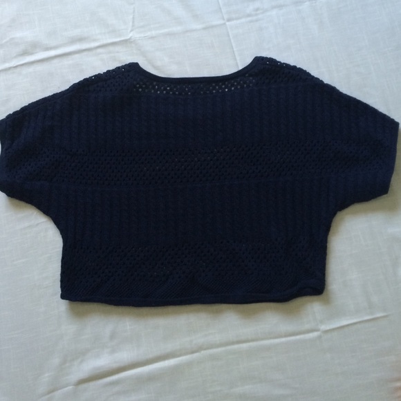 Navy Open-Knit Short Sleeve Sweater - Picture 2 of 3