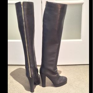 CHANEL OVER THE KNEE GOLD ZIP BOOT - NWT SZ 37 1/2
