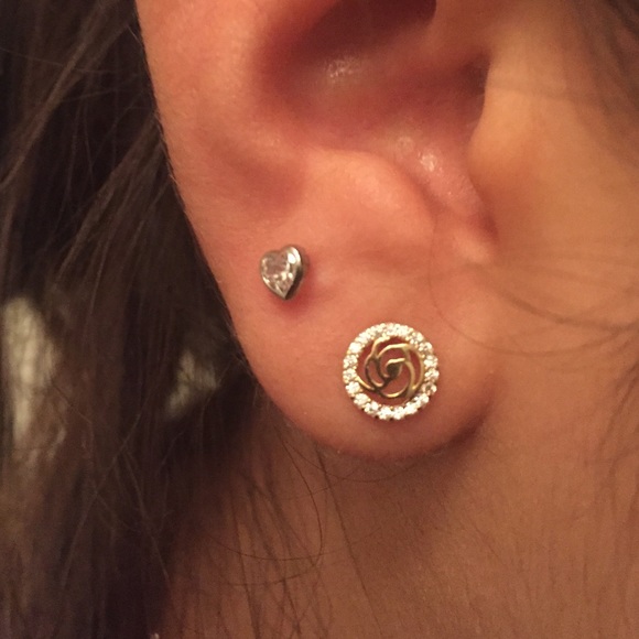 10k gold rose studs w/ CZ stones