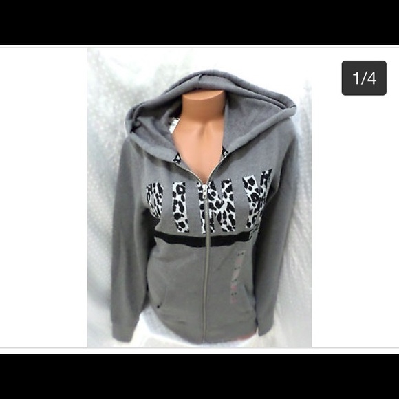 ! LOWEST ! VS PINK LEOPARD BOYFRIEND ZIP UP HOODIE