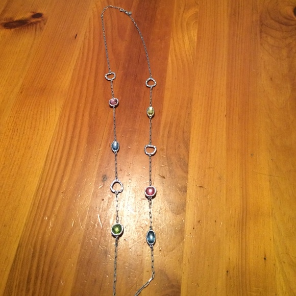 Lia Sophia long multicolored stone silver necklace