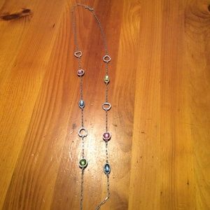 Lia Sophia long multicolored stone silver necklace