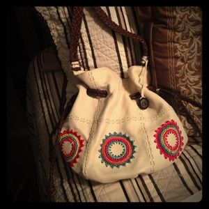 Cream leather Sak bucket purse