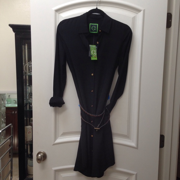 C Wonder Black Silk Shirt Dress