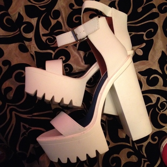 White platform heels