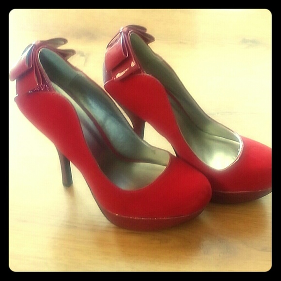 Qupid red velvet heels