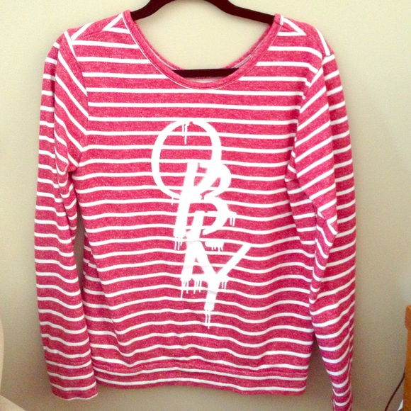 Red and white striped obey crewneck