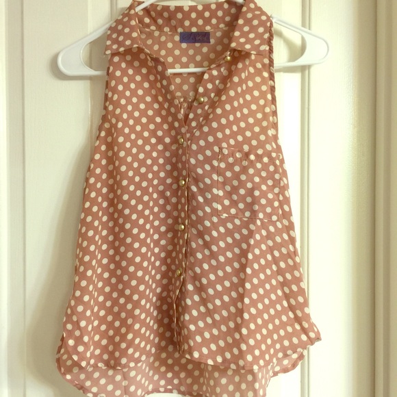 Mauve and white polka dot shirt