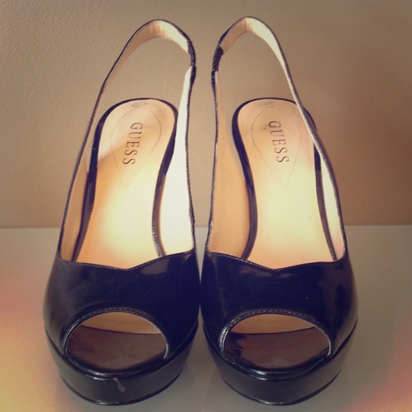 Black Patent Leather Guess Slingback Heels