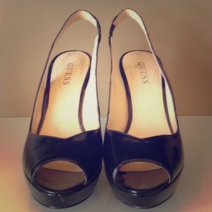 Black Patent Leather Guess Slingback Heels