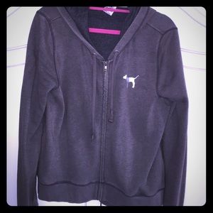 Pink sweat jacket dark grey with white letters