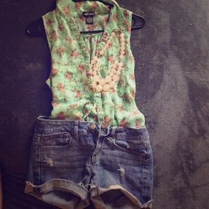 Floral chiffon button tank