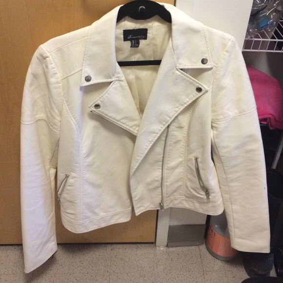 White leather motorcycle-style jacket