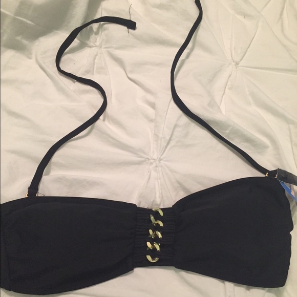 NWT Black Bikini Top with Gold Chain Detailing